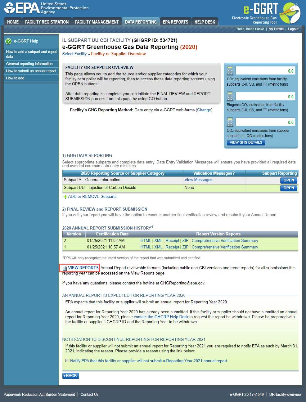 Image showing View Reports link location