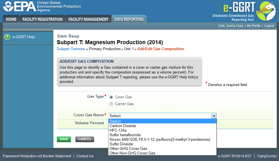 Subpart T: Step 2 - Enter unit information composition