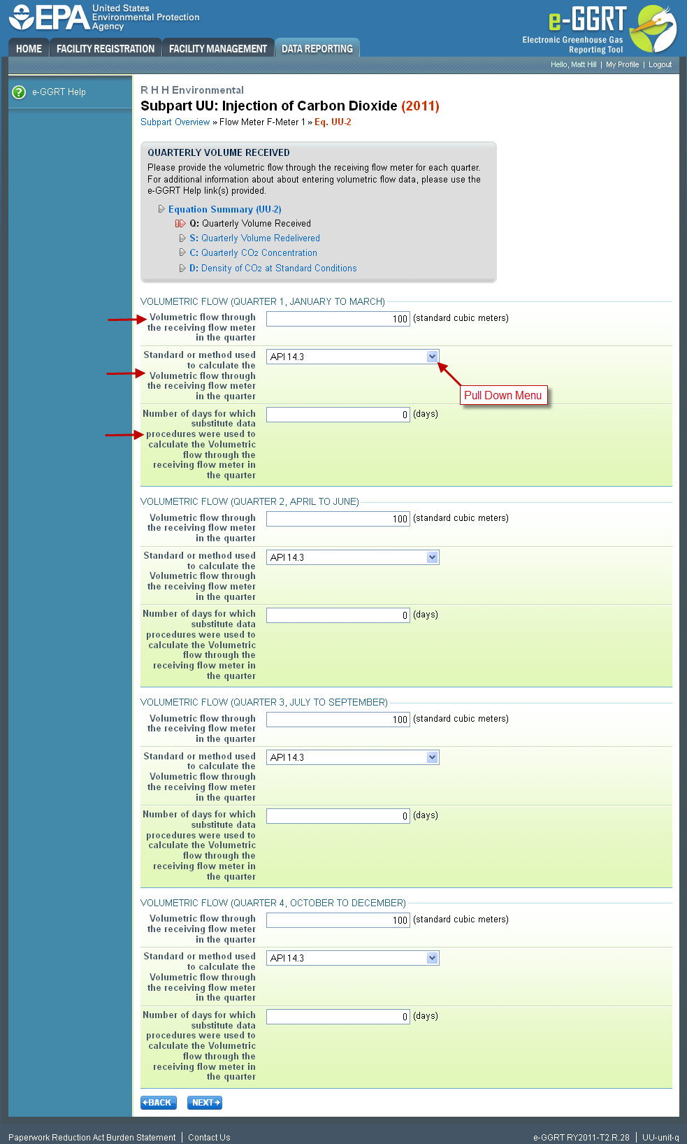 Subpart UU: Entering Quarterly Volume Received Information