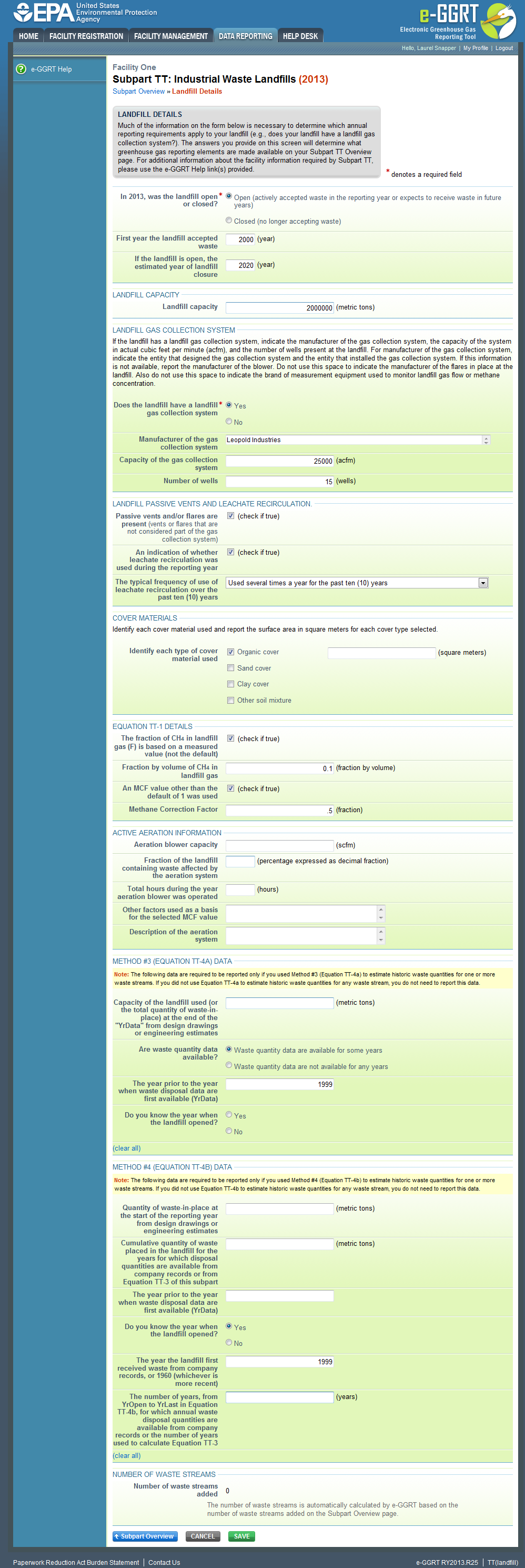 Subpart TT: Landfill Details