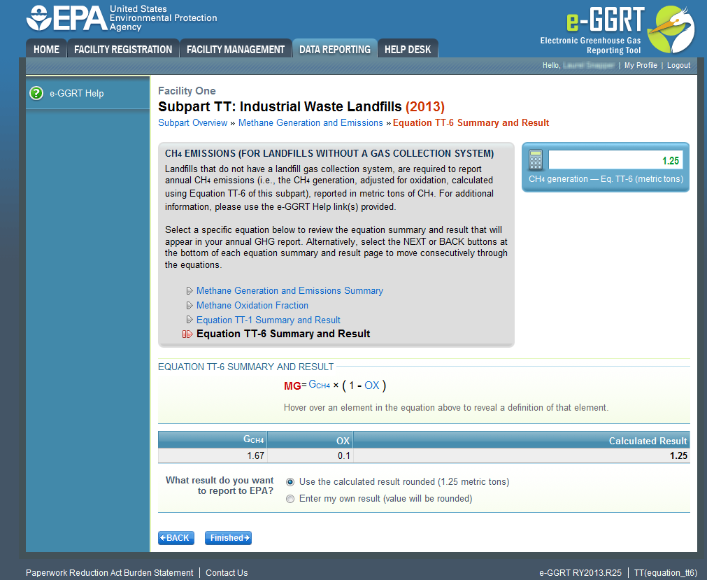 Select a radio button at the bottom of the screen to answer "What result do you want to report to EPA?" question.