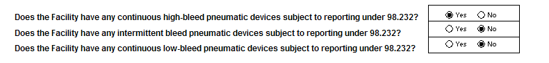 Image of applicability table for Prior Year - Natural Gas Pneumatic Devices