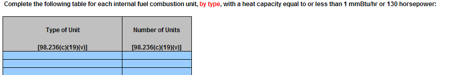 Image  "For each internal fuel combustion unit, by type, with a heat capacity equal to or less than 1 mmBtu/hr or 130 horsepower"