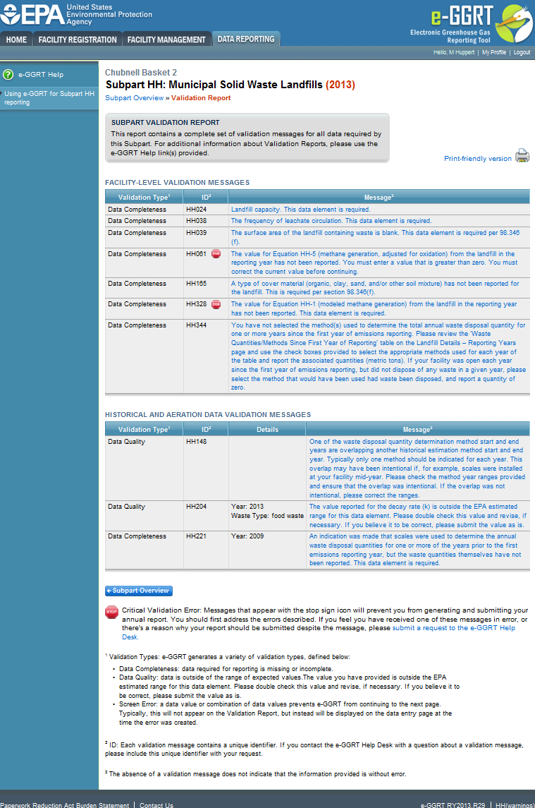 Subpart HH: Validation Report