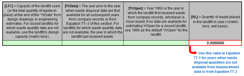Use the final value in the red bordered box in Equation TT-1 for years when waste disposal quantities are not available.