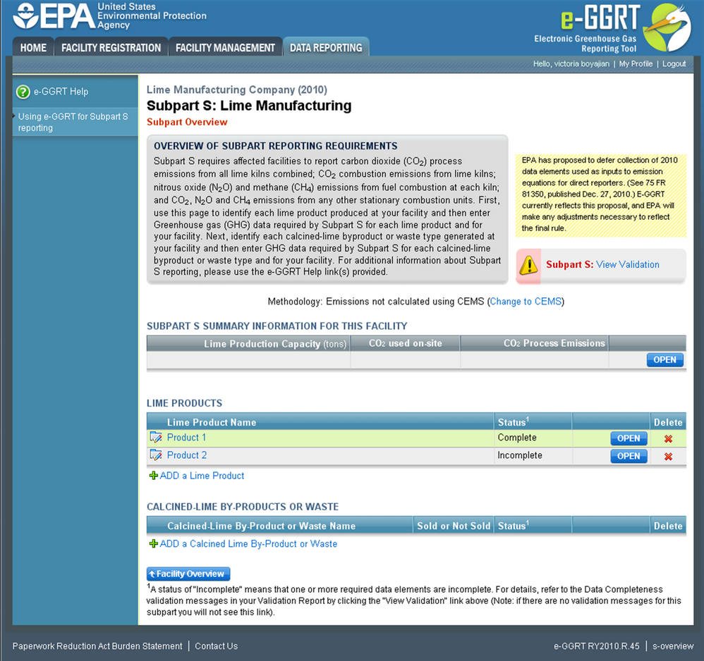 Image of Subpart S: Lime Manufacturing webpage.