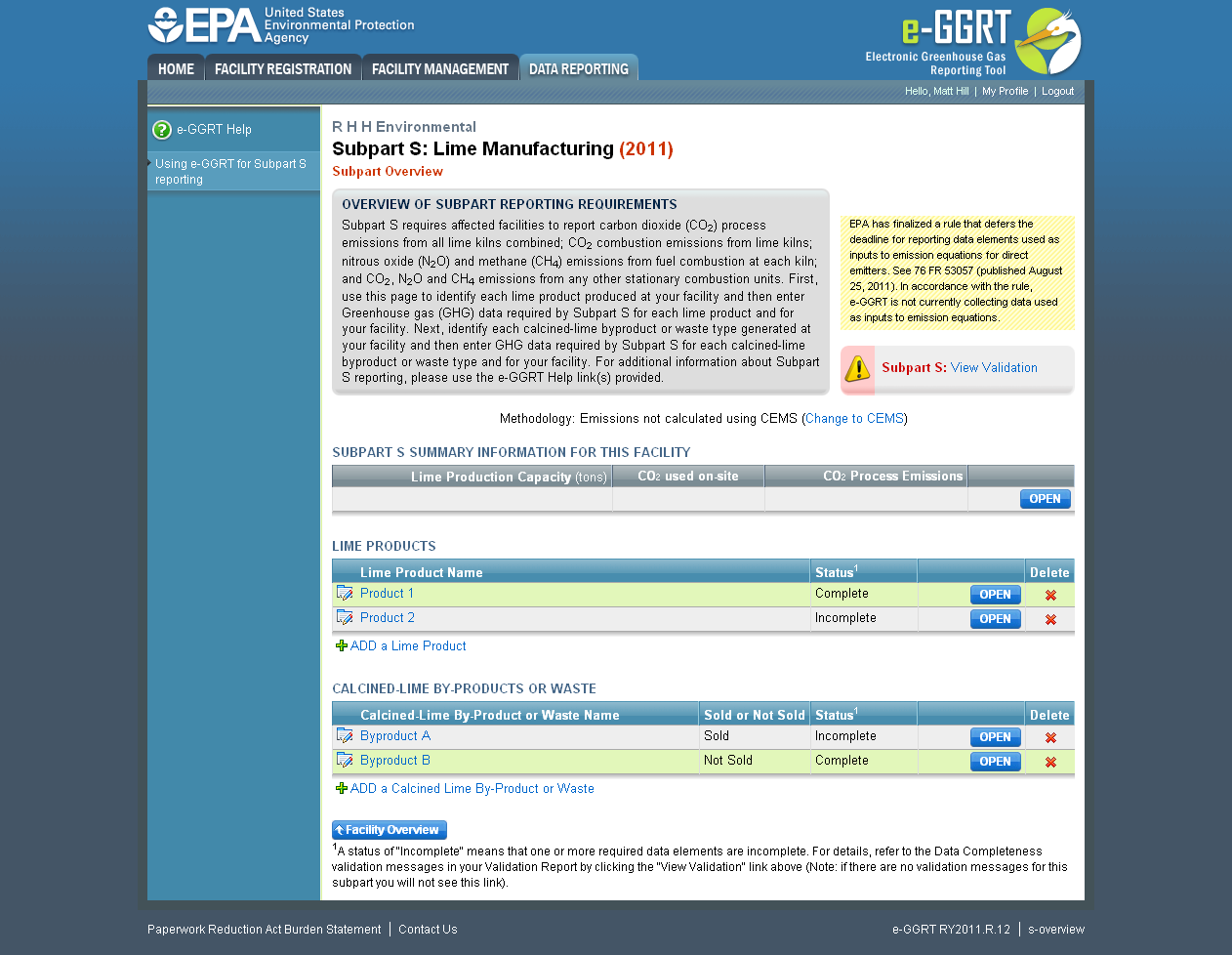 Image of Subpart S: Lime Manufacturing webpage.
