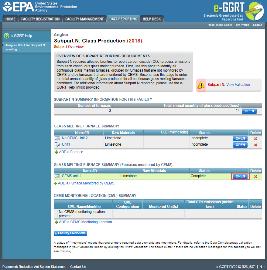 Image of Subpart N: Glass Production webpage.