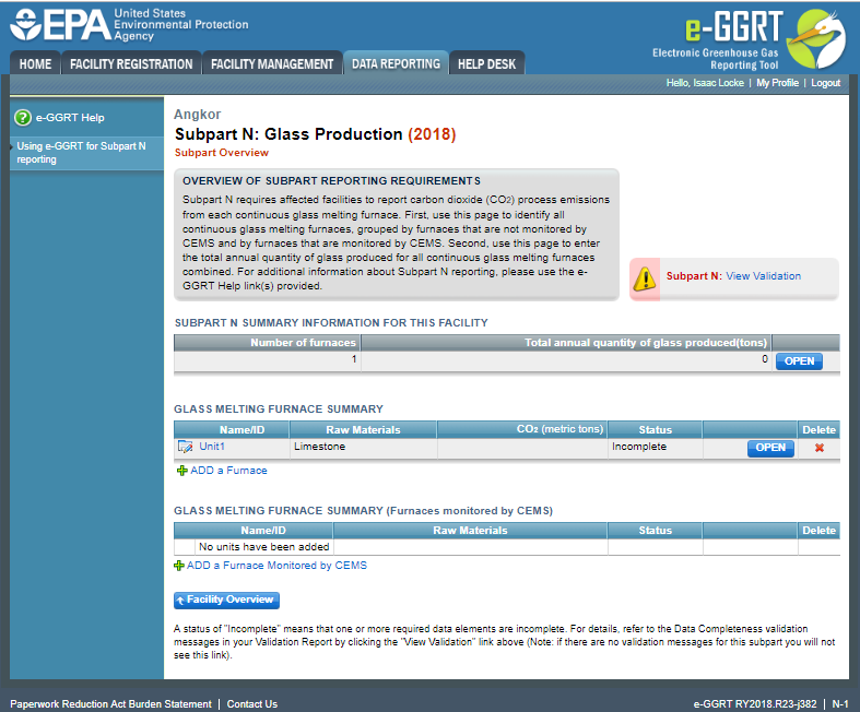 Image of Subpart N: Glass Production webpage.
