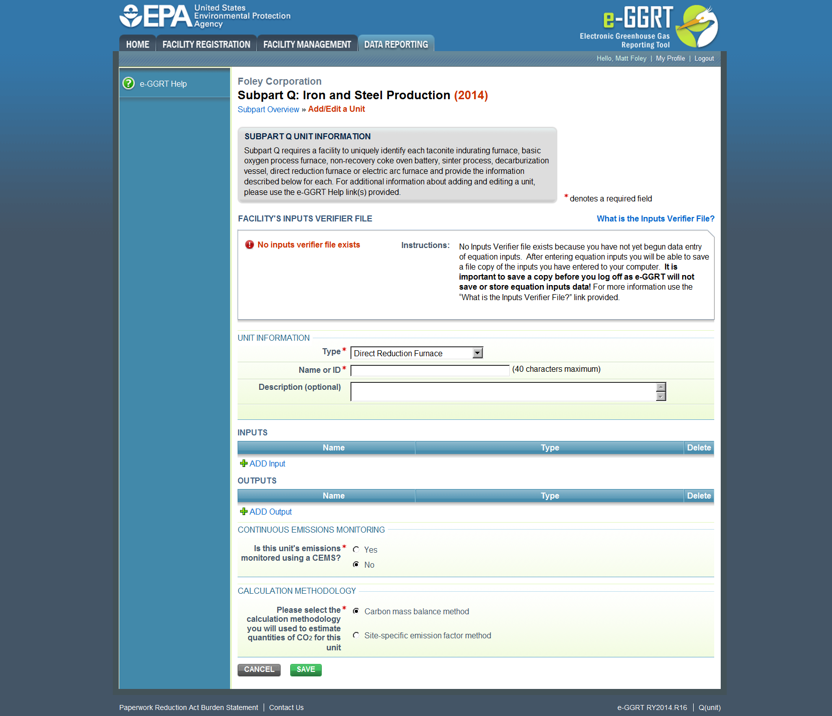 Enter required input/output information for the process unit image