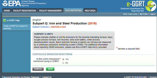 CEMS utilization for the process unit image