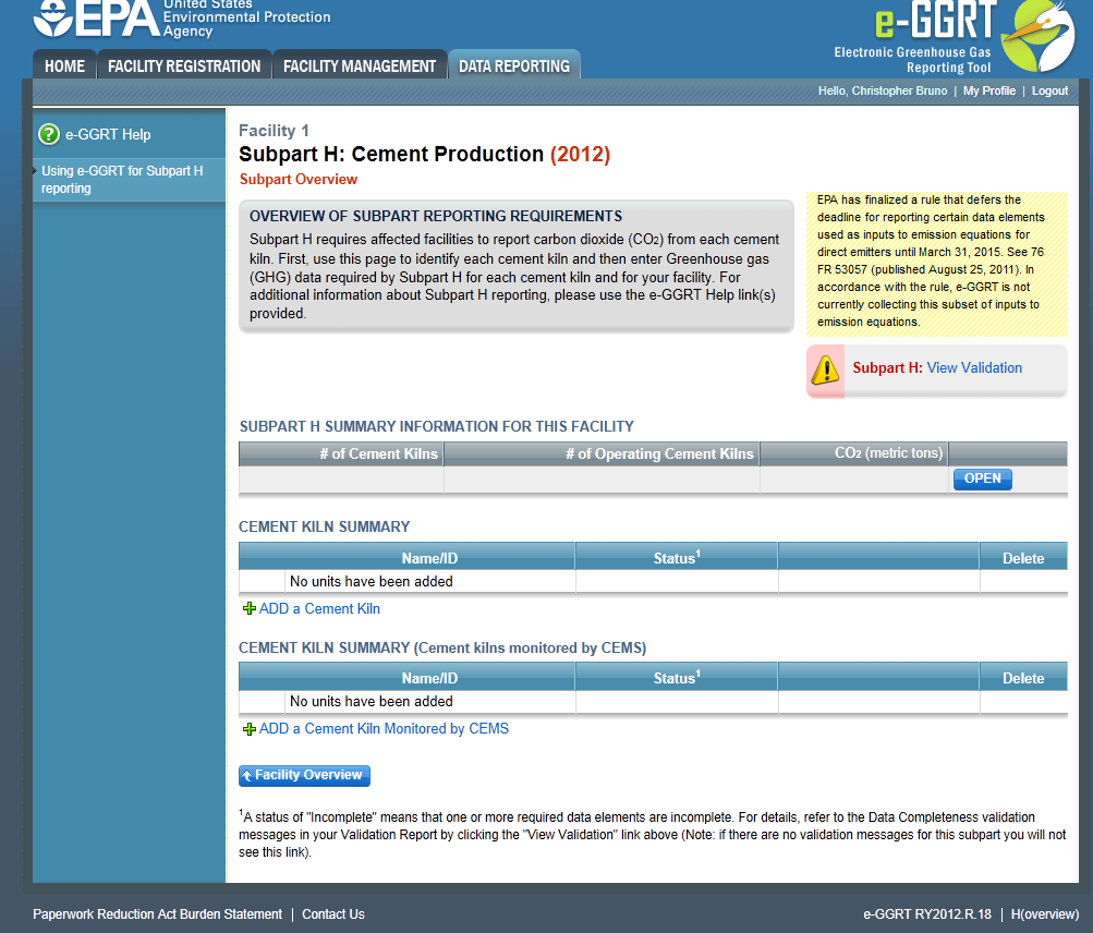 Subpart H: Cement Production - Summary Information