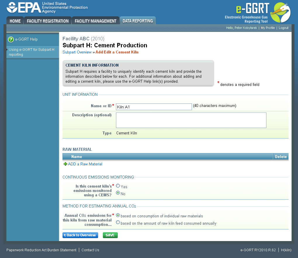 Subpart H: Step 4 - Enter Required Information