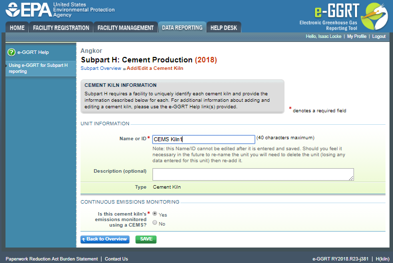 Subpart H: Step 3 - Enter Required Information