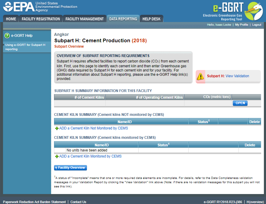 Subpart H: Step 4 - Enter Required Monthly Information