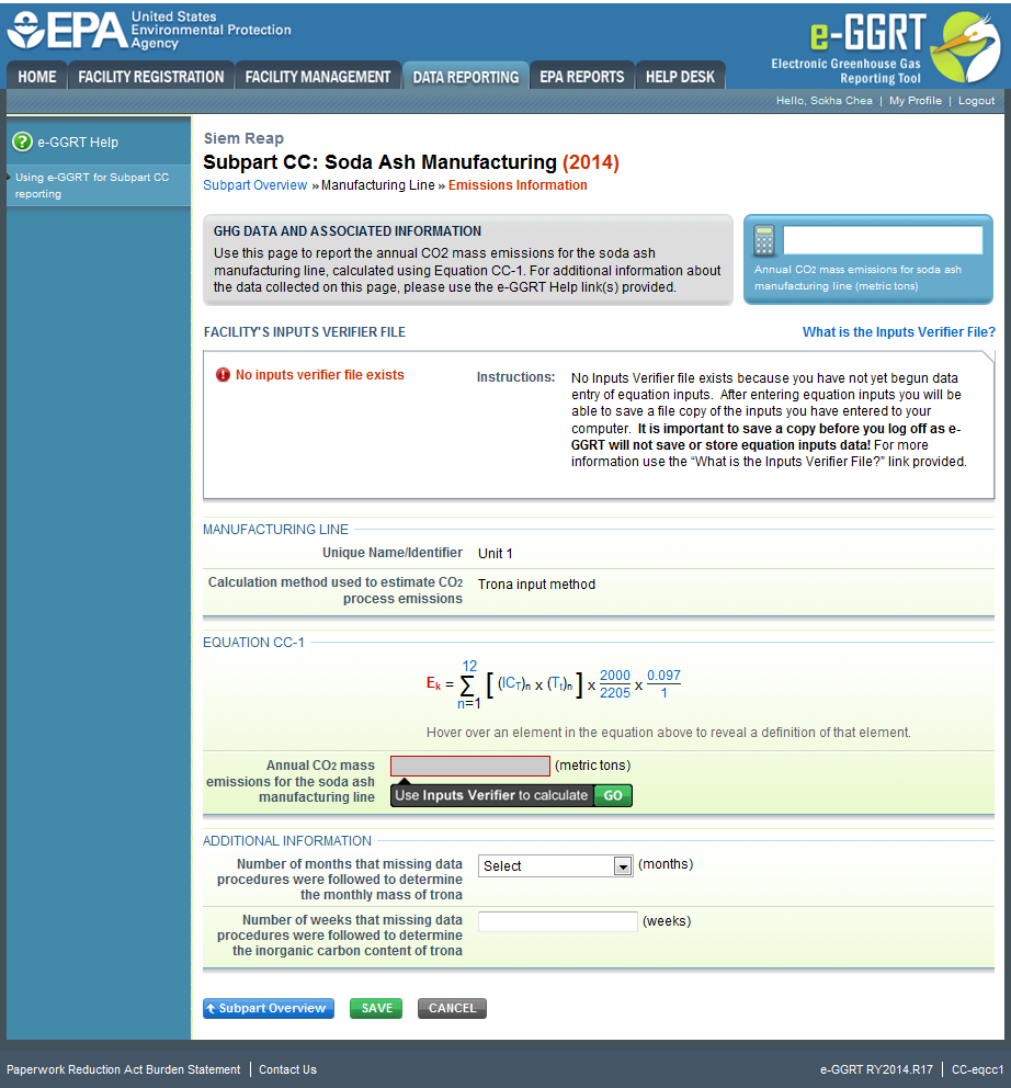 Subpart CC: Step 2 - Equation Summary and Result Equation CC-1