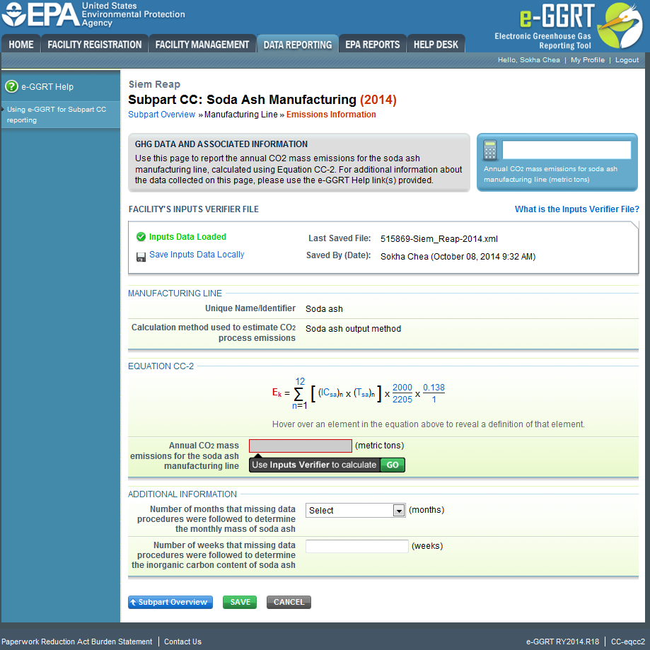 Subpart CC: Step 2 - Equation Summary and Result Equation CC-2