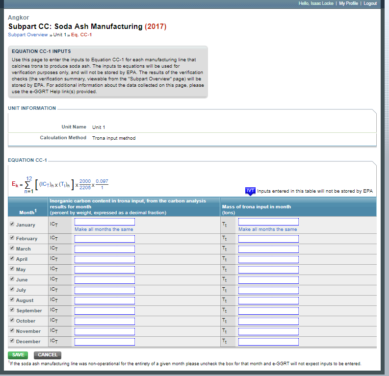 Subpart CC: IVT Inputs