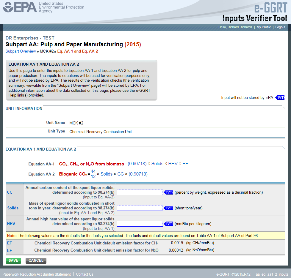 Subpart AA: IVT Inputs