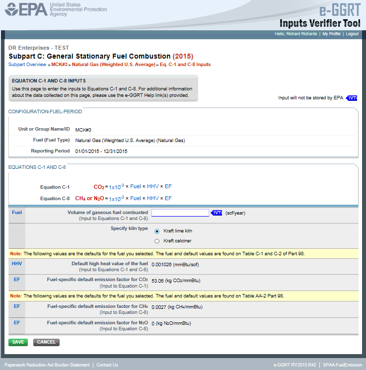 Inputs Verifier Tool Equation S-1 Inputs Entering Data