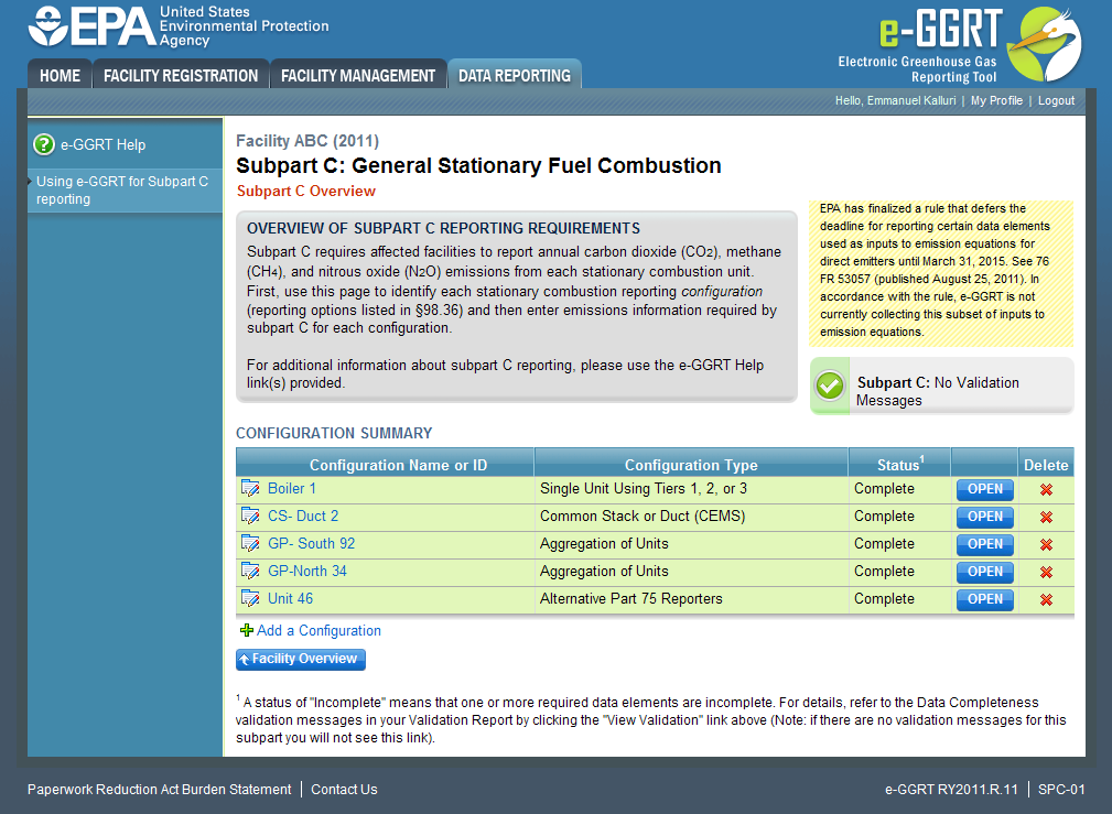 Subpart C: General Stationary Fuel Combustion - Configuration Summary