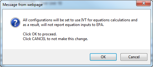 Subpart C Configuration Summary Pop-up Message Equation Configuration to use IVT