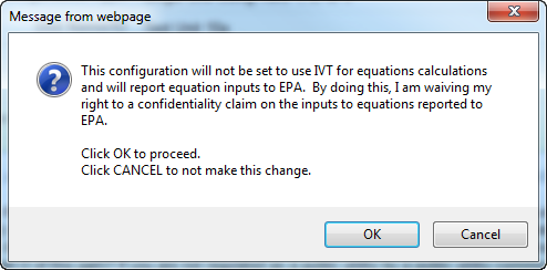 Subpart C Configuration Summary Pop-up Message