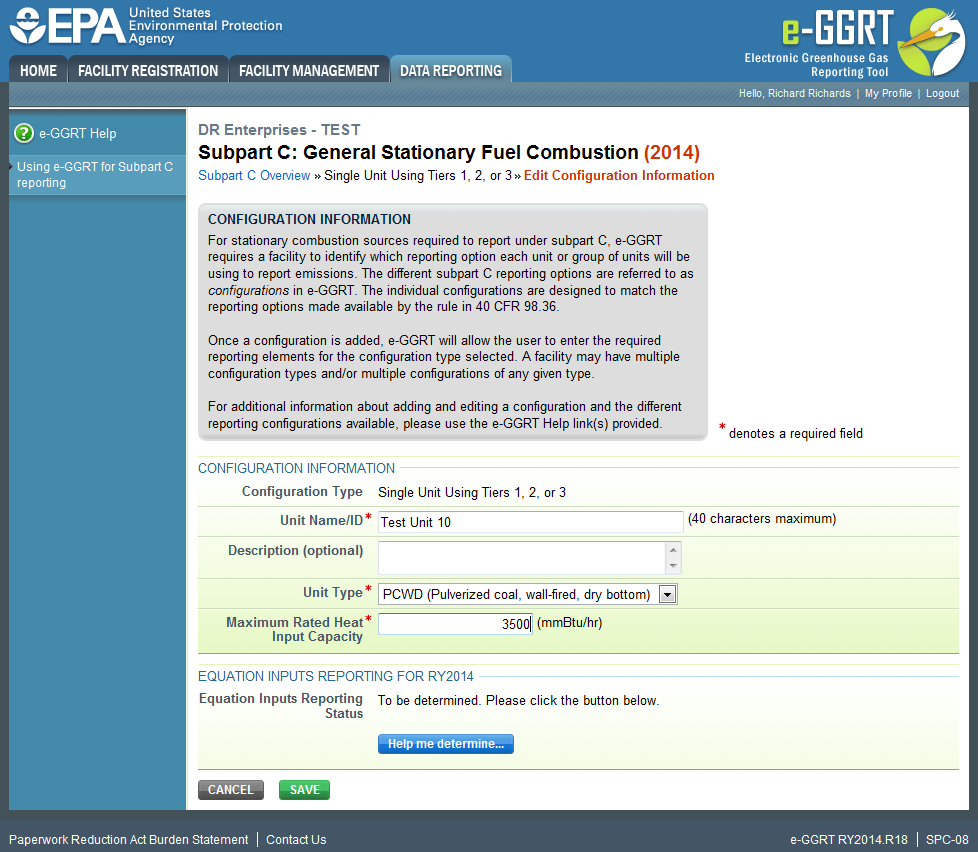 Subpart C Edit Configuration Information