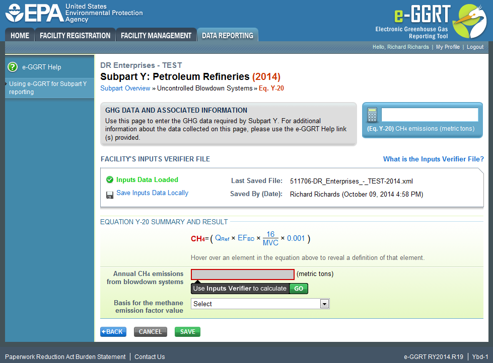 Subpart Y: Step 2b - Equation Y-20 Summary and Result