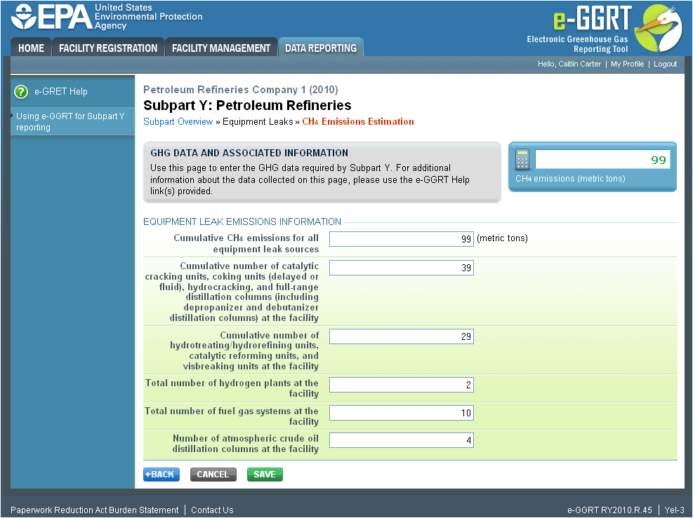 Subpart Y: Step 2a - Process-specific Methane Composition Data Method Summary and Result