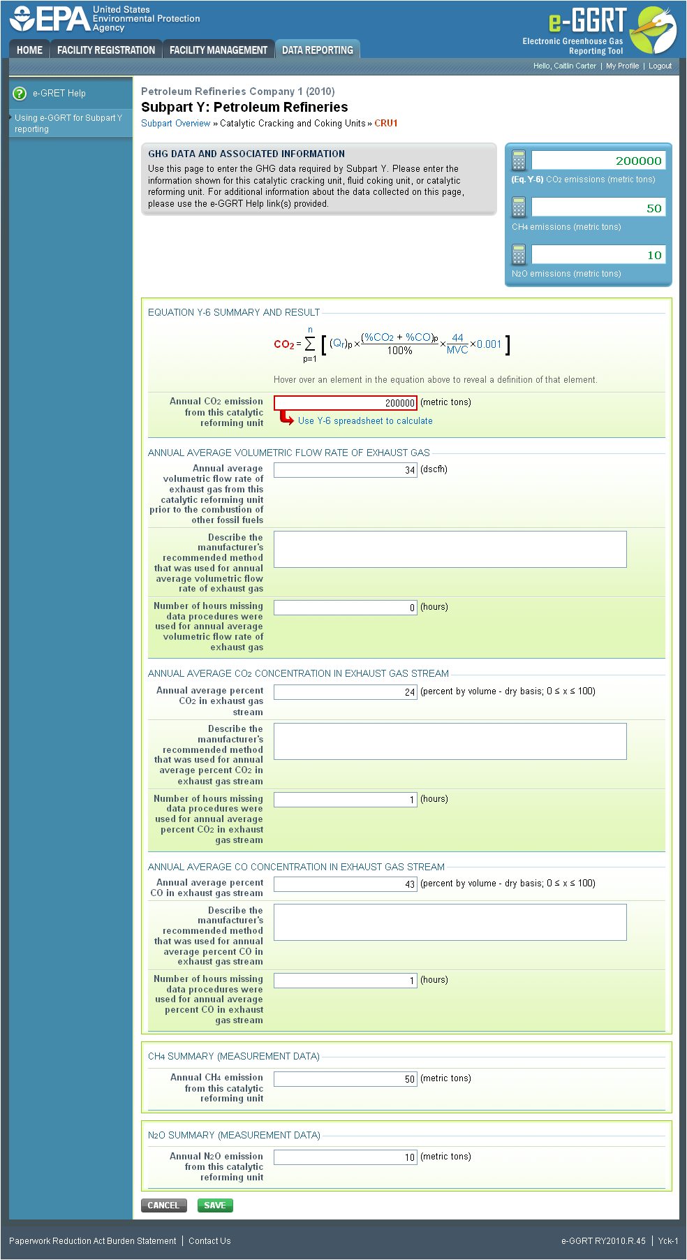 Subpart Y: Equations Summary and Results