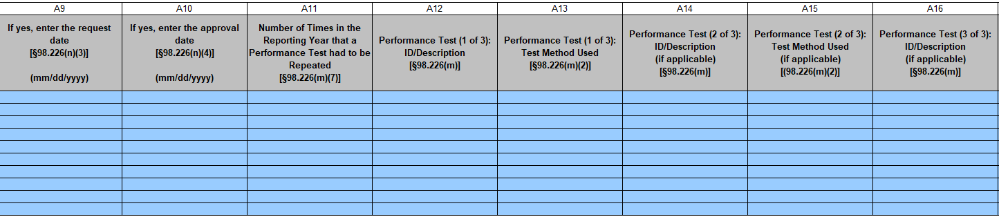 Subpart V: Table 2a Columns 9-16