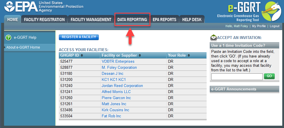 Select the Data Reporting Tab