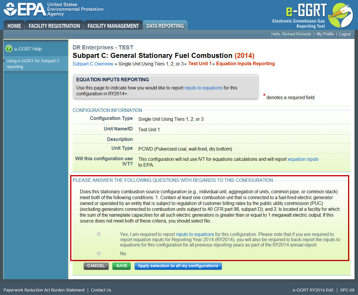Indicate if a source meets required conditions on the Equation Inputs Reporting Page