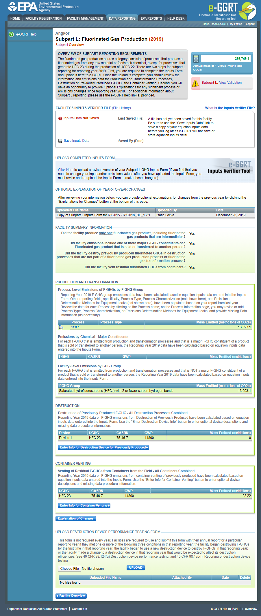 Uploading Completed Subpart L Inputs Form image