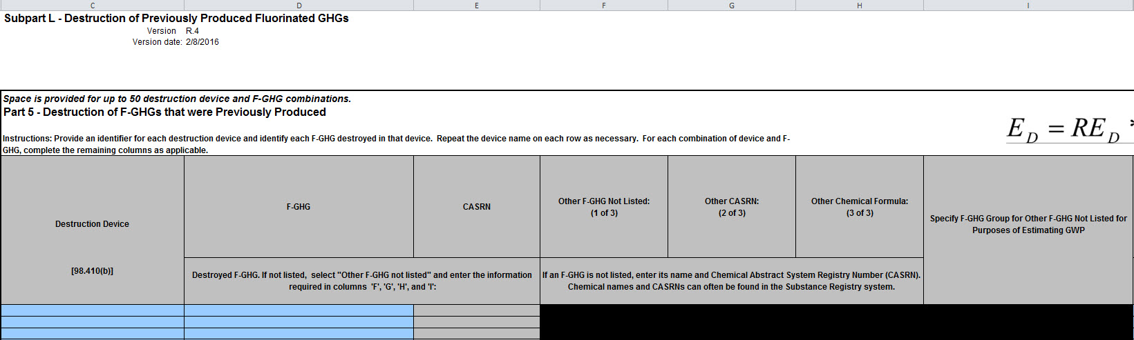 Image of subpart L reporting form.
