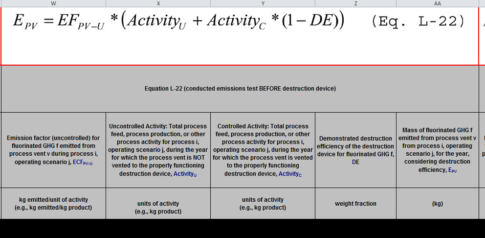 Image showing Subpart L reporting form. Equation L-22.