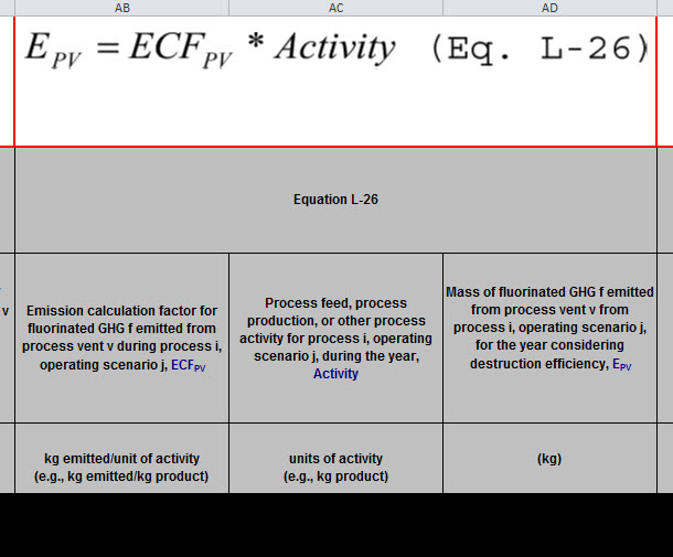 Image showing Subpart L reporting form. Equation L-26