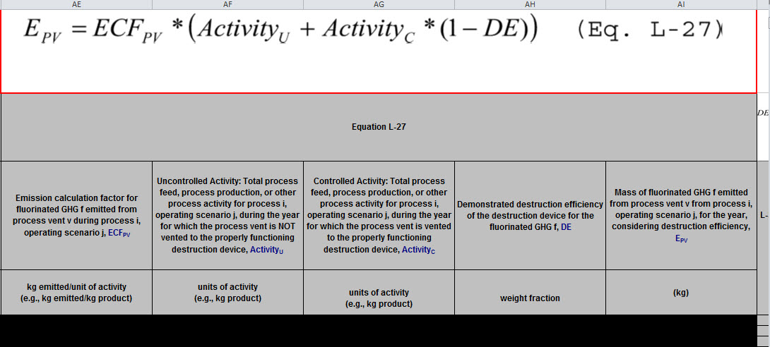 Image showing Subpart L reporting form. Equation L-27