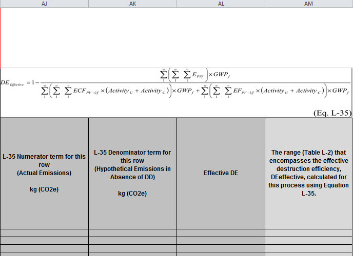 Image showing Subpart L reporting form. Equation L-35