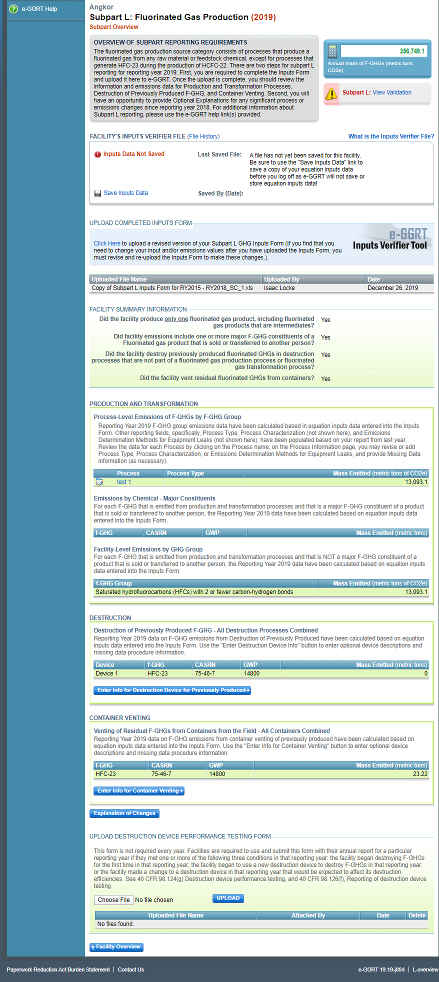 Image of Subpart L: Fluorinated Gas Production webpage.