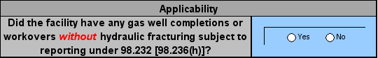 Image of Applicability table for 2016-2023 Gas Well Completions and Workovers without Hydraulic Fracturing