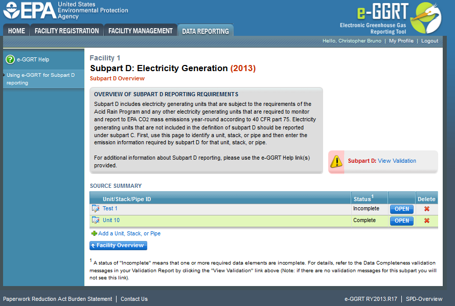 Subpart D Overview Page Source Summary Page