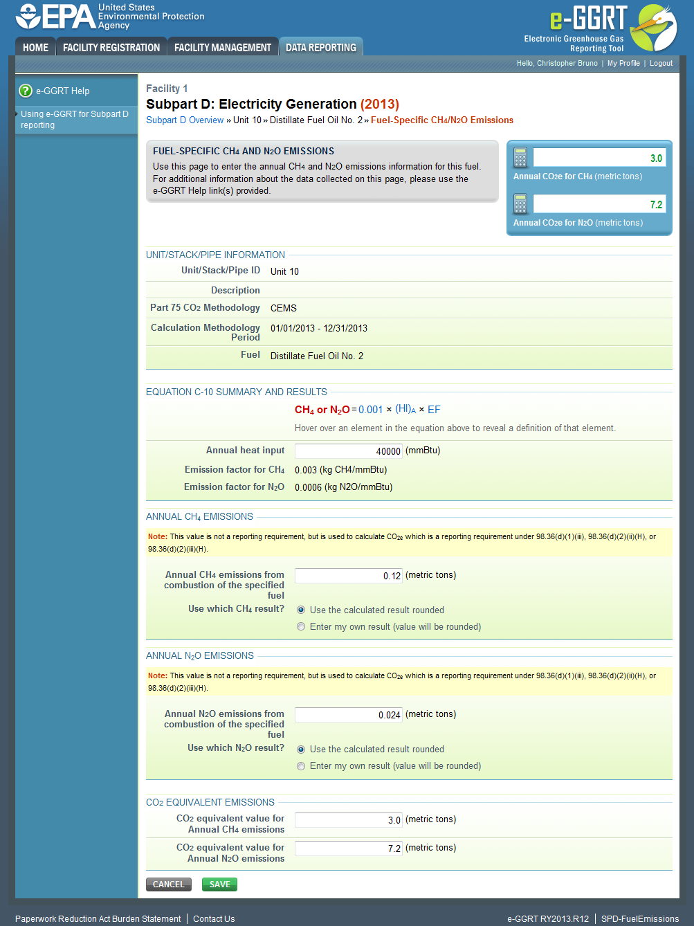 Subpart D Fuel-Specific CH4/N20 Emissions Page