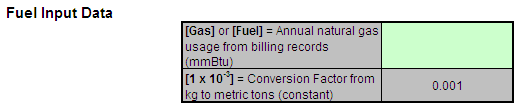 C-1b, C-8b Fuel Input Spreadsheet Data Entry into the Green Cells