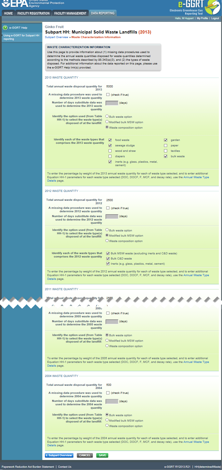 Subpart HH: Waste Characterization Information