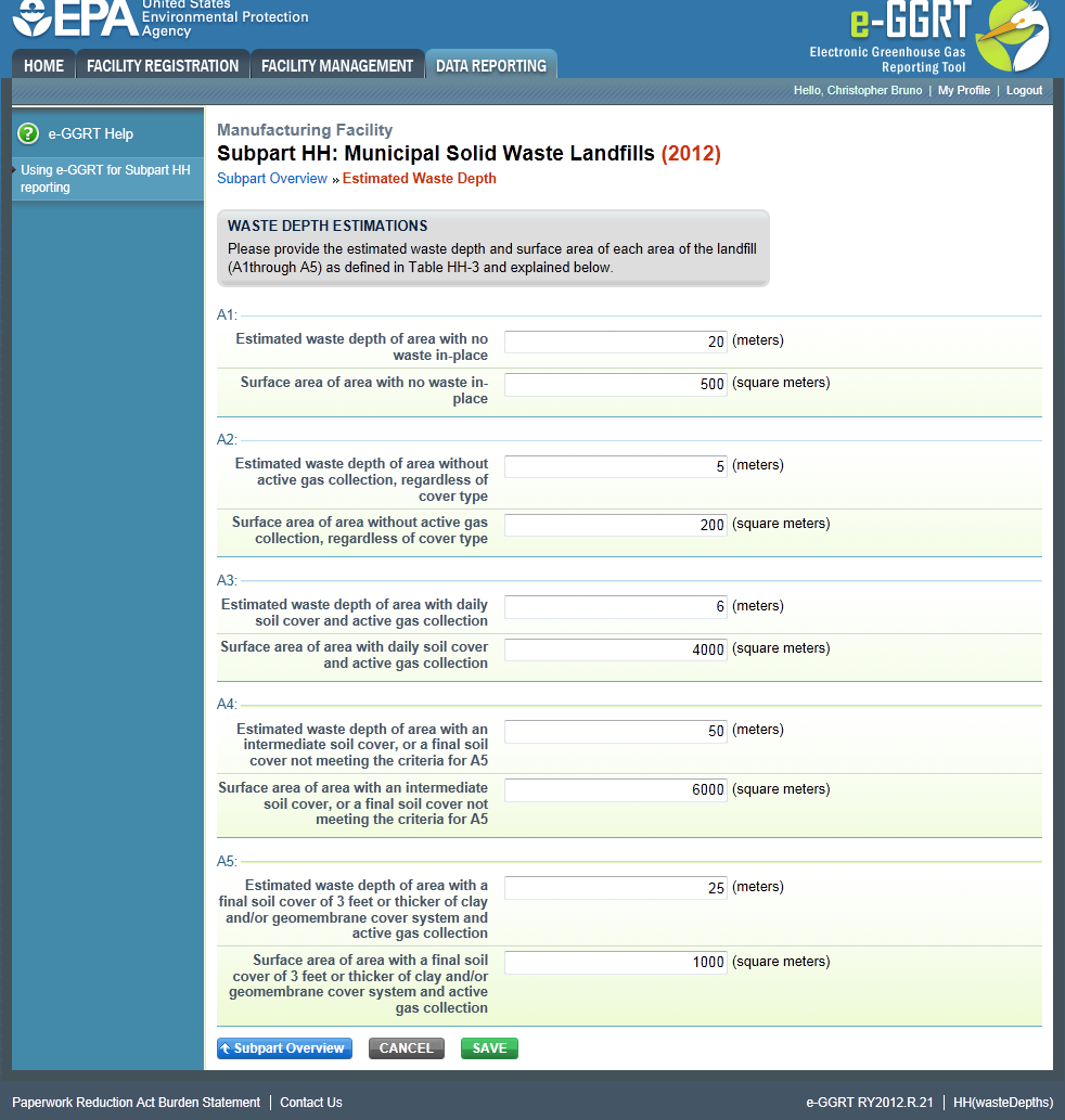 Image of Estimated Waste Depths Overview page