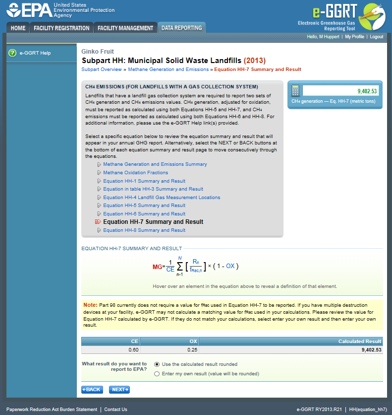 Image of the Equation HH-7 Summary and Result screen