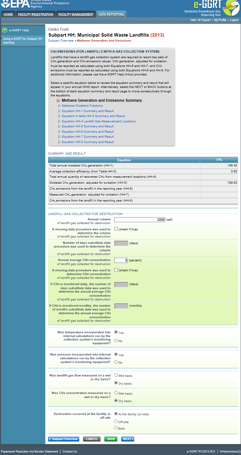 Image of the  Methane Generation and Emissions Summary page