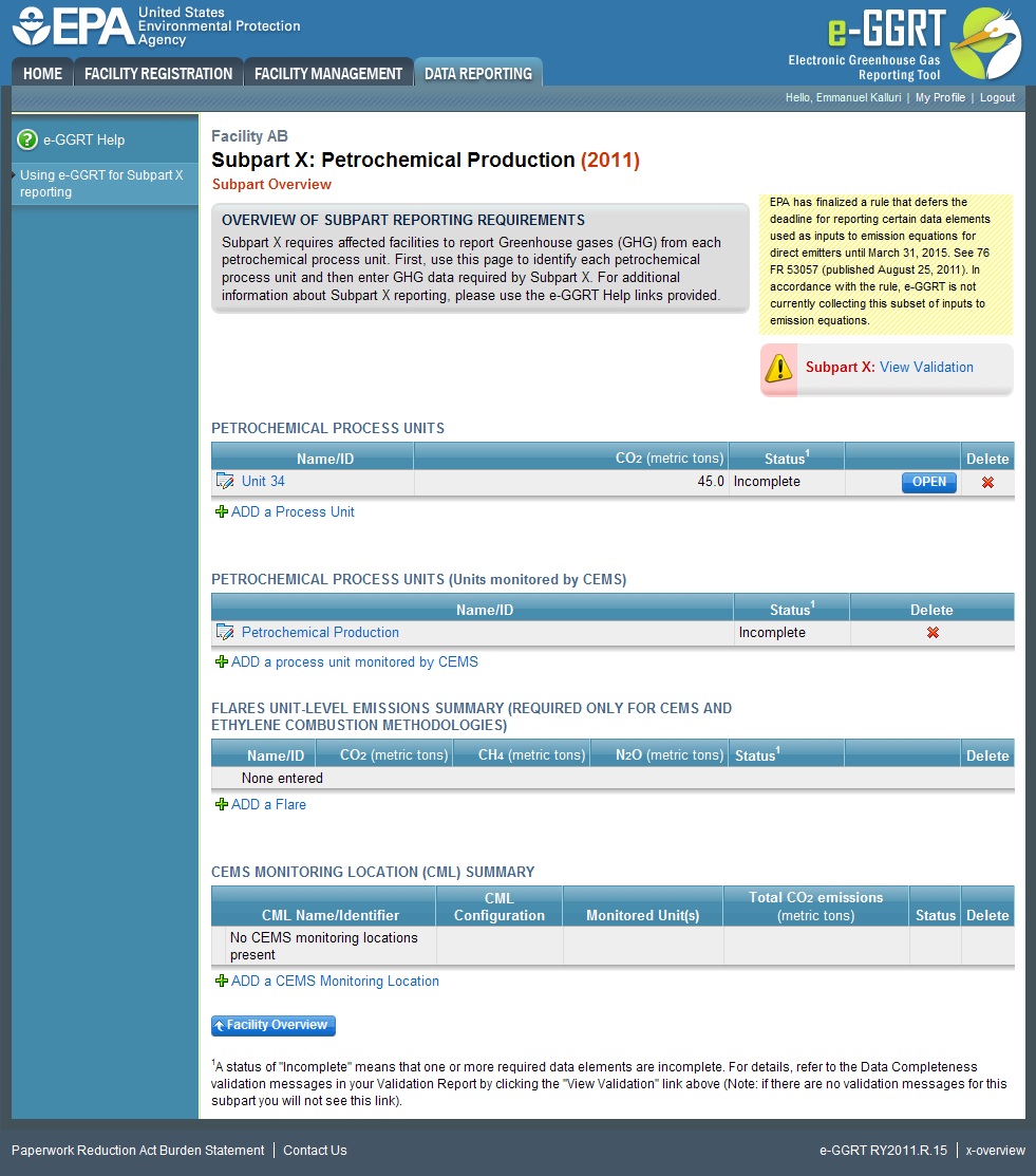 Subpart X: Click on linked Name/ID to modify its Summary Information 